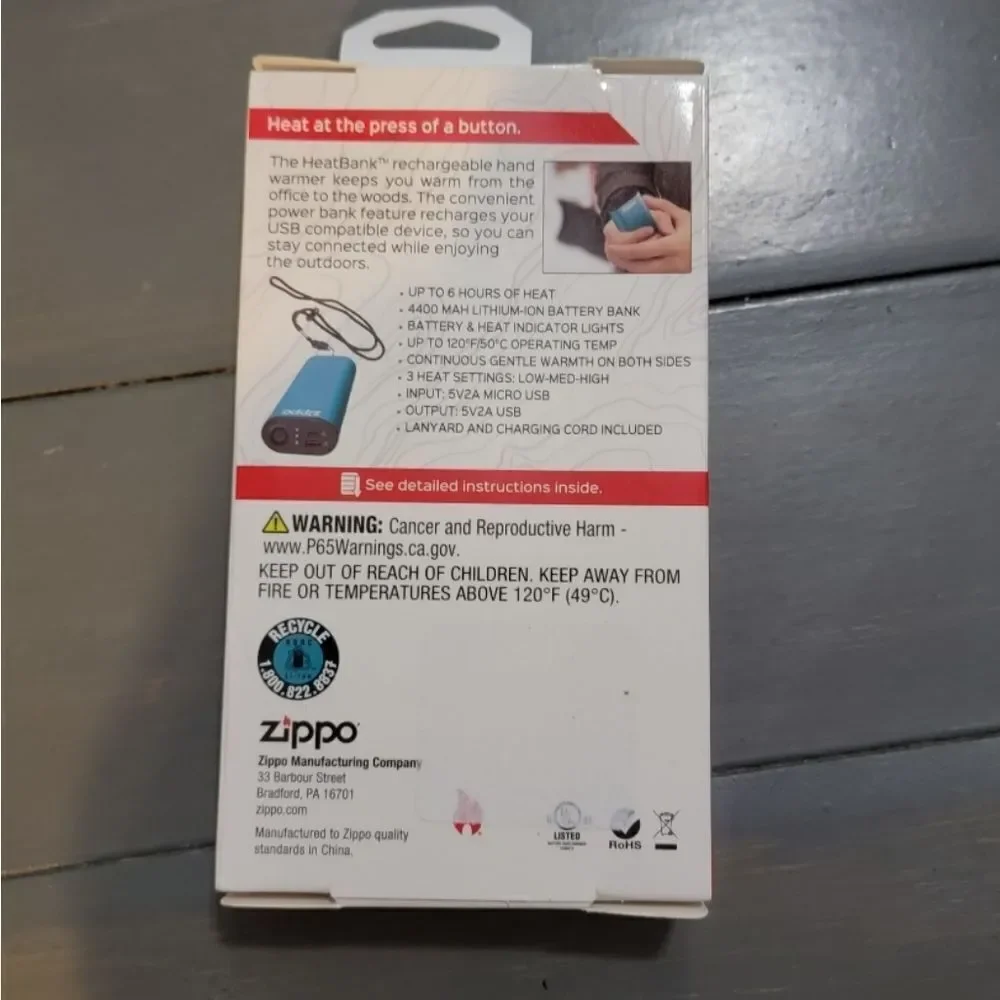 Zippo Blue HeatBank 6 Rechargeable Hand Warmer & Power Bank